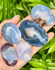 Sarah Belle Blue Flower Agate Palm Stone