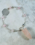 Sarah Belle Rose Quartz Flower of Life Pendulum Silver