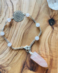 Sarah Belle Rose Quartz Flower of Life Pendulum Silver