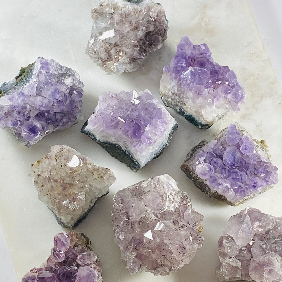 Amethyst druzy clusters for crystal healing