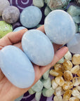 blue calcite palm stones for recovery and healing from sarah belle