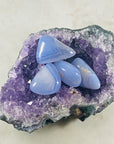 Blue lace agate by Sarah belle for overcoming nervousness, anger and lack of confidence.