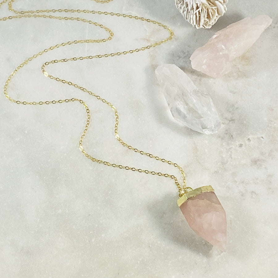 Handmade rose quartz necklace for raising your vibration
