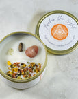 Sarah Belle empowered candle hand poured with crystals and dried flowers