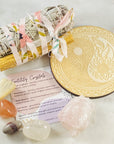 Healing crystals, sage and crystal grid by Sarah Belle