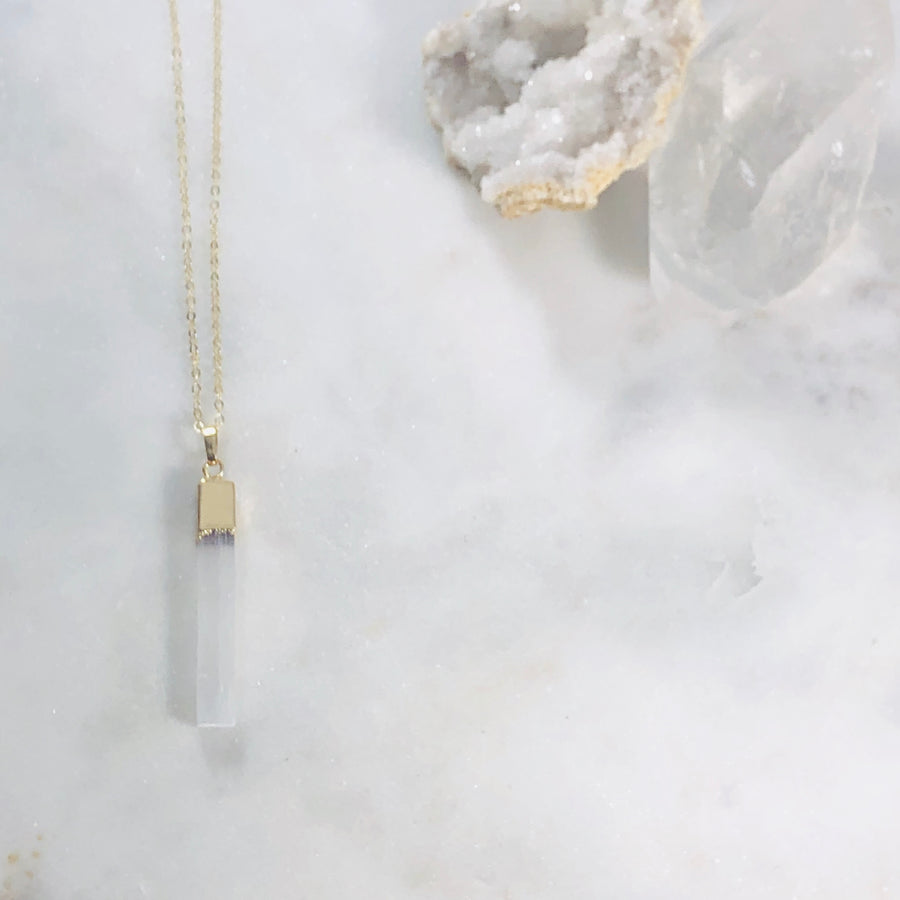 Handmade selenite necklace with healing vibes for modern minimalist style
