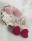 Fuzzy Heart Stud Earrings Red for Love or Valentine's Day