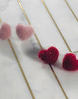 Fuzzy Heart Stud Earrings Rose for Love