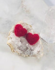Fuzzy Heart Stud Earrings Red for Love or Valentine's Day