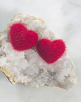 Fuzzy Heart Stud Earrings Red for Love or Valentine's Day