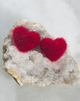 Fuzzy Heart Stud Earrings Red for Love or Valentine's Day