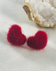Fuzzy Heart Stud Earrings Red for Love or Valentine's Day