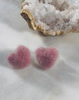 Fuzzy Heart Stud Earrings Rose for Love
