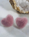 Fuzzy Heart Stud Earrings Rose for Love