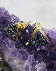 Rainbow Aura Druzy Triangle Studs Handmade for a Modern, Boho Look
