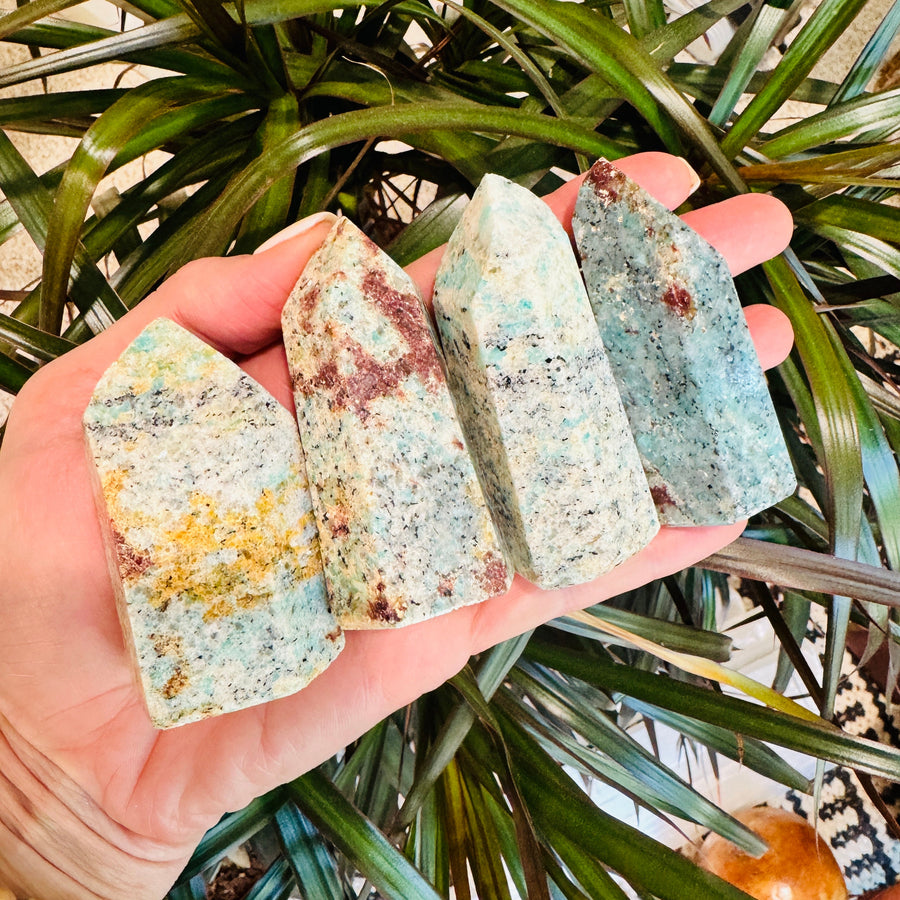 sarah belle amazonite garnet crystal point 