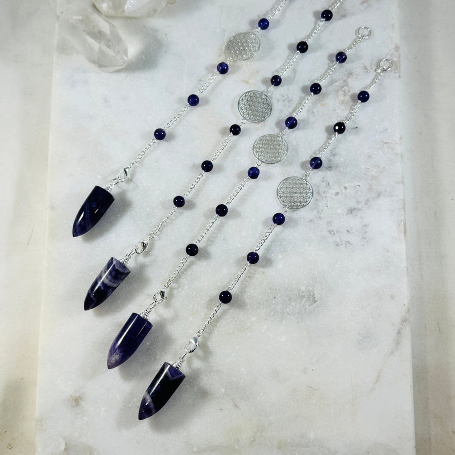 Sarah Belle Amethyst Flower of Life Bracelet Pendulum Silver