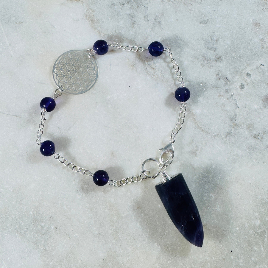 Sarah Belle Amethyst Flower of Life Bracelet Pendulum Silver