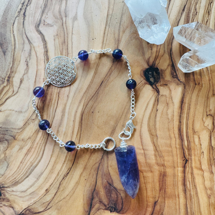 Sarah Belle Amethyst Flower of Life Bracelet Pendulum Silver