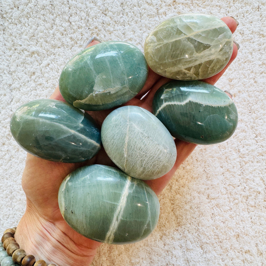 Sarah Belle Garnierite Green Moonstone Palm Stone