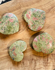 unakite heart palm stone for grief and heart balance
