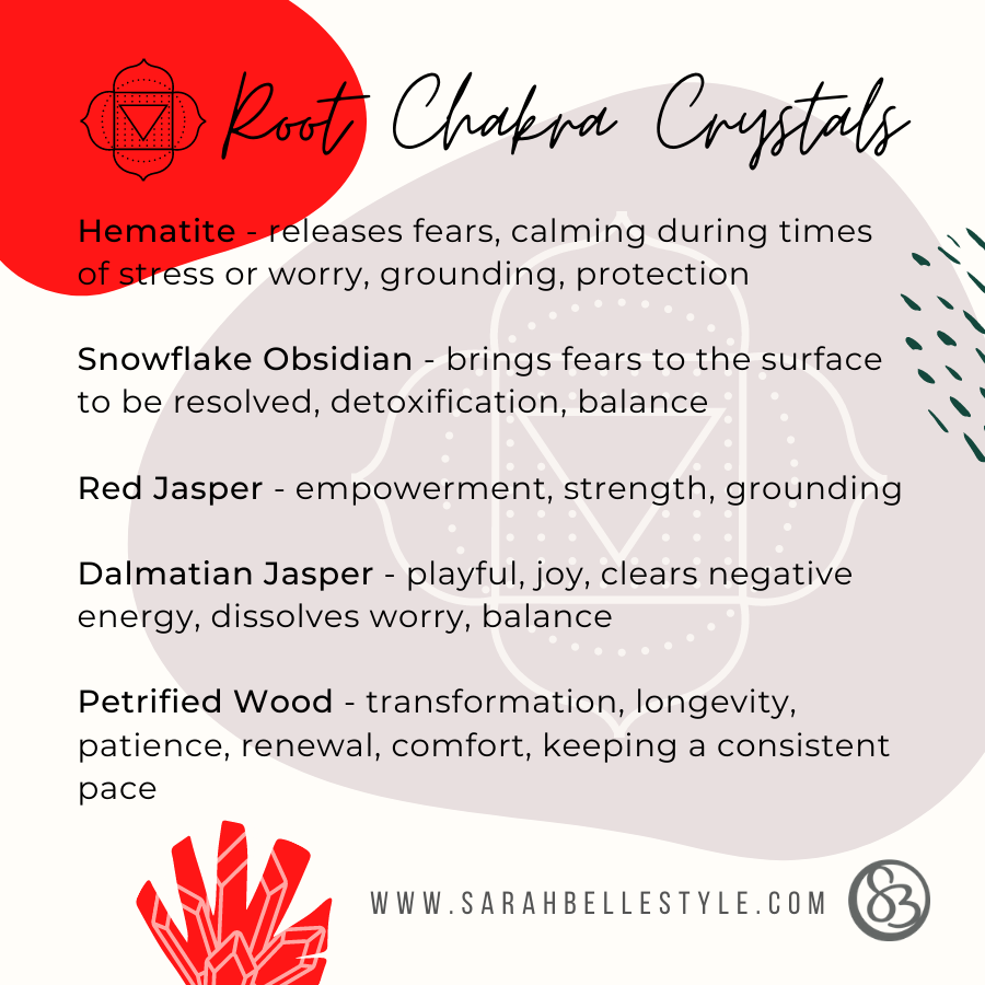Top crystals for healing and balancing root chakra by Sarah Belle
