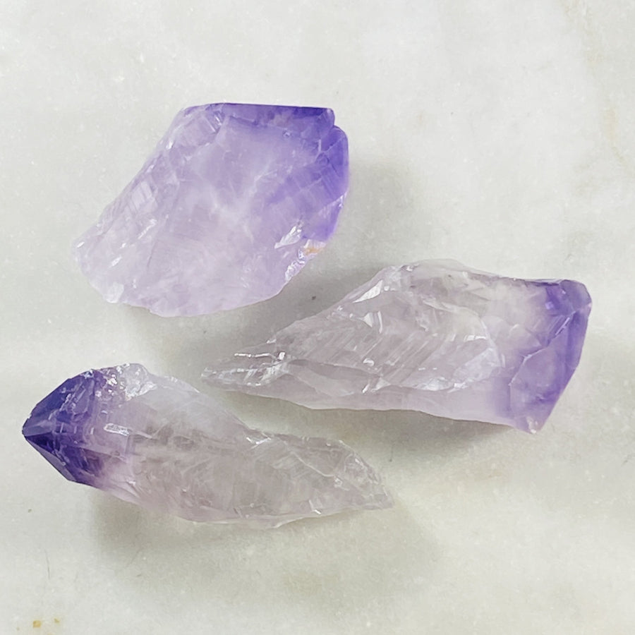 Raw amethyst points from Sarah Belle