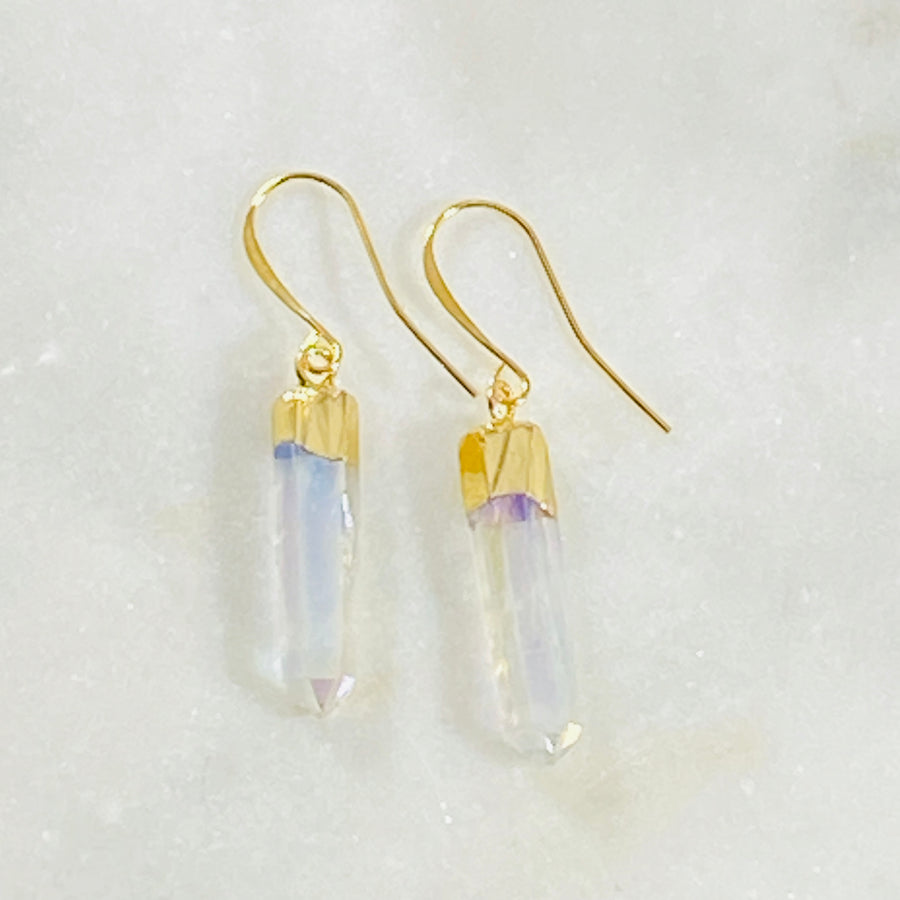 Handmade angel aura quartz earrings for raising your vibration