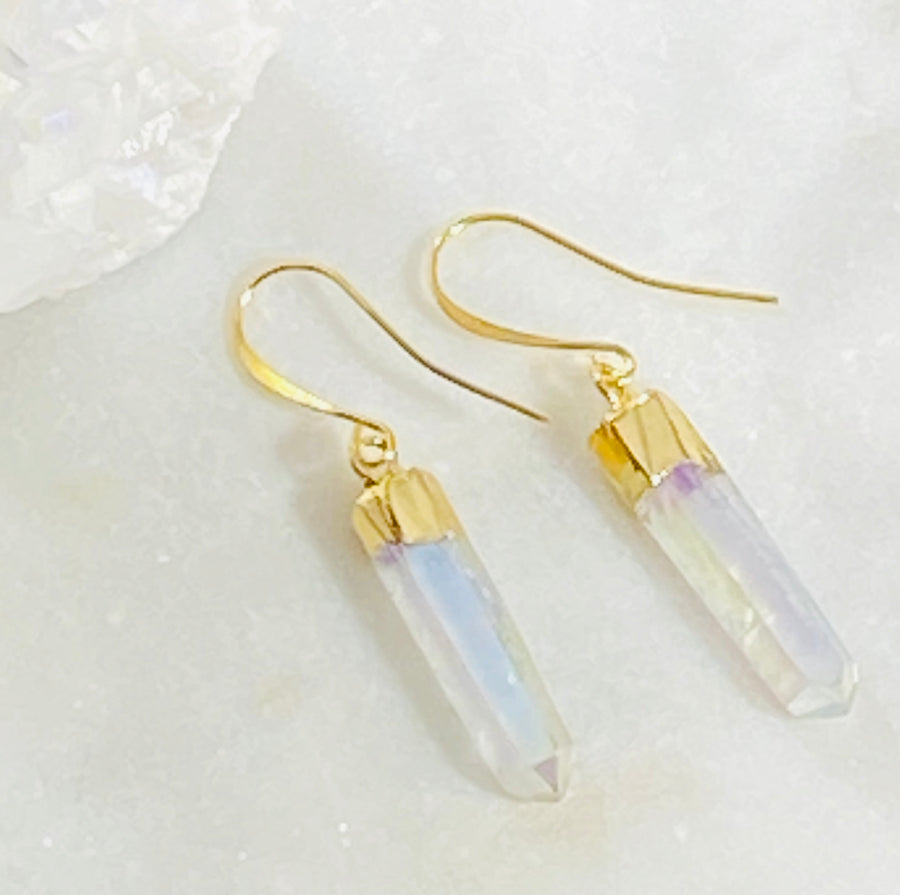 Handmade angel aura quartz earrings for raising your vibration