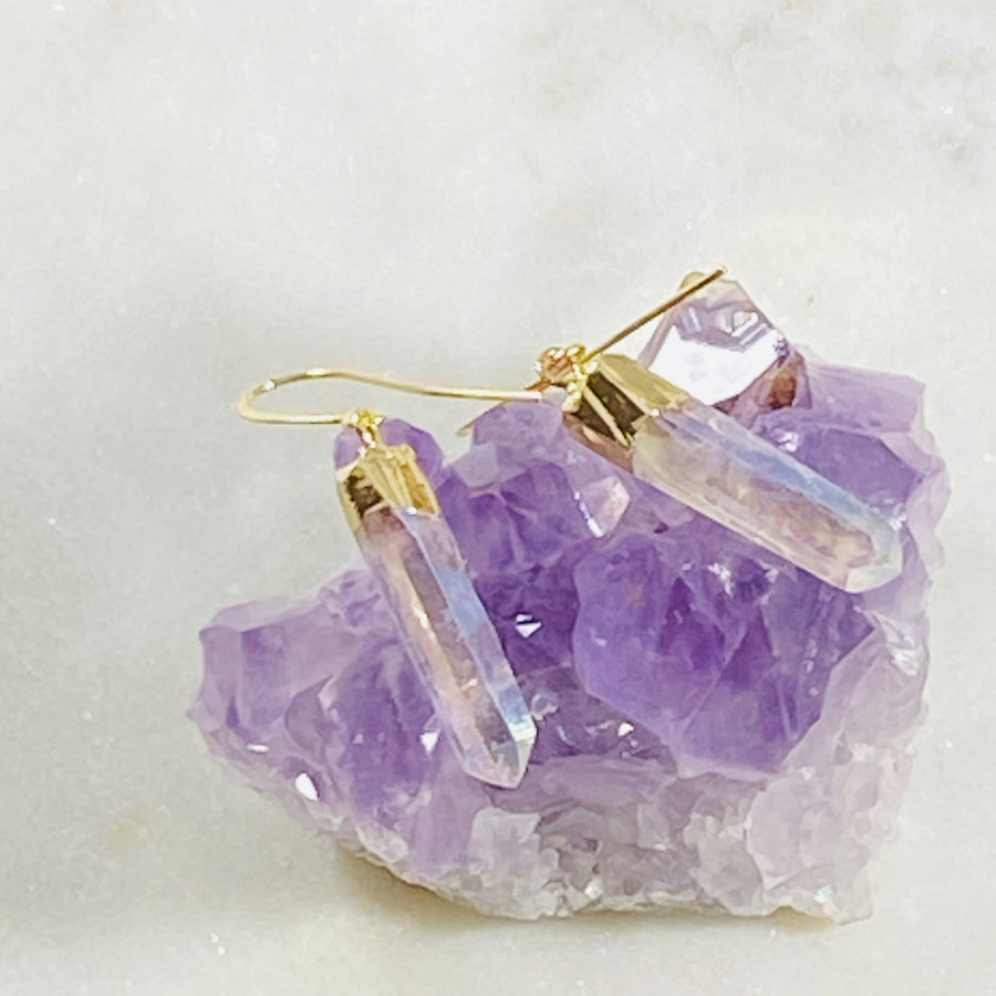 Handmade angel aura quartz earrings for raising your vibration