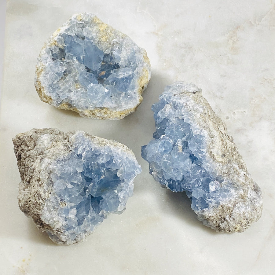 Healing celestite druzy gemstone for connecting to angels