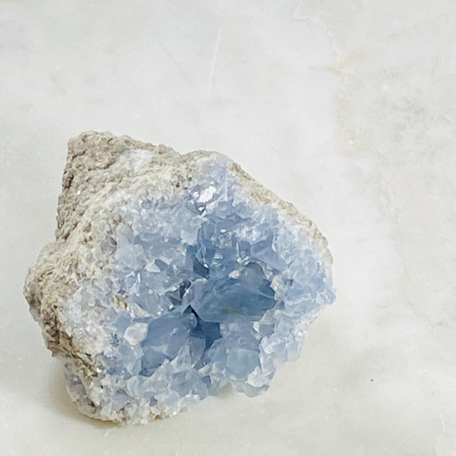 Healing celestite druzy gemstone for connecting to angels