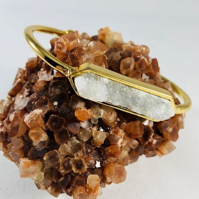 Zeta Druzy Agate Bangle Bracelet Healing Crystal Jewelry for a Positive Vibe