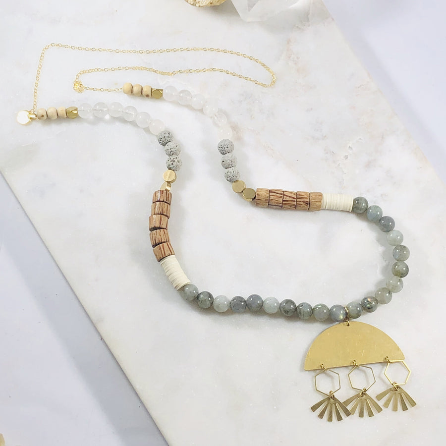 Handmade healing crystal jewelry. This versatile boho necklace offers two ways to wear it.