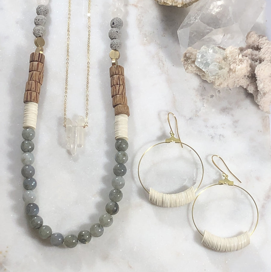 Handmade healing crystal jewelry. This versatile boho necklace offers two ways to wear it.