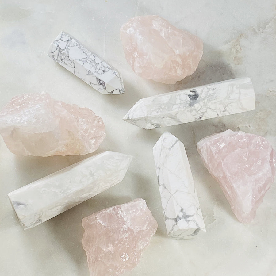 Howlite point and rose quartz healing crystals