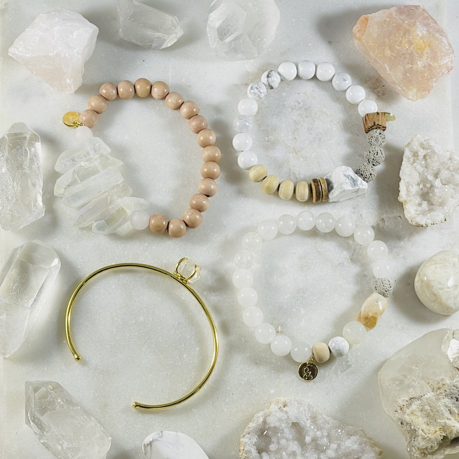 handmade gemstone bracelets and quartz cuff from sarah belle