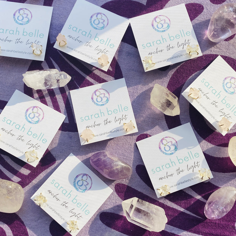 raw quartz stud earrings from sarah belle