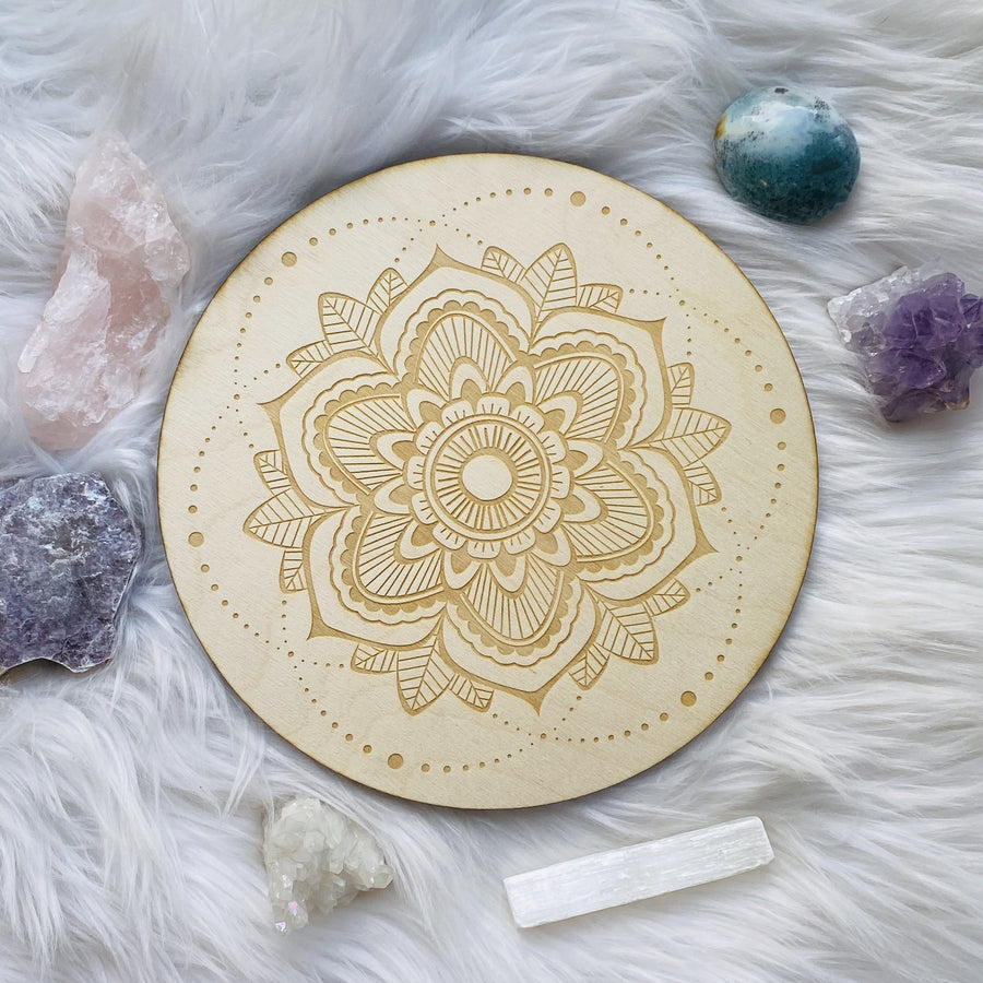 Mandala birch wood crystal grid 