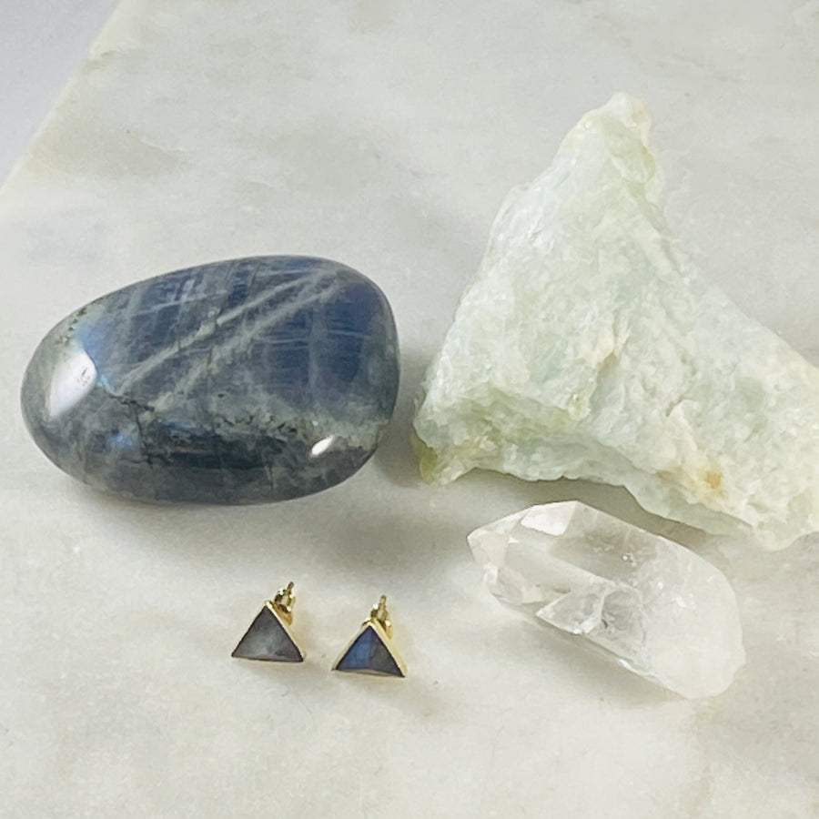 labradorite stud earrings by sarah belle for protecting the aura