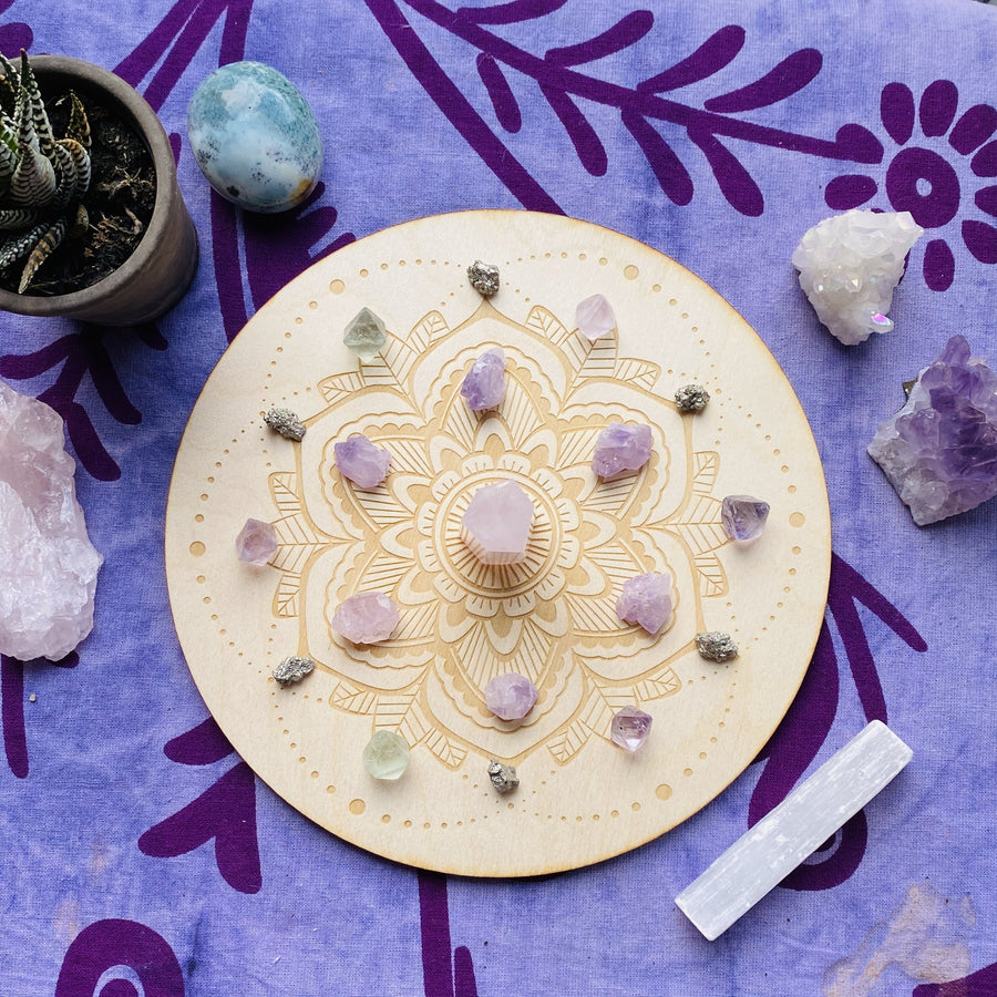 Mandala birch wood crystal grid 