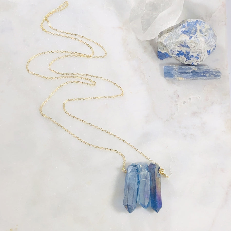 Long quartz crystal necklace that is high vibe, unique and stylish