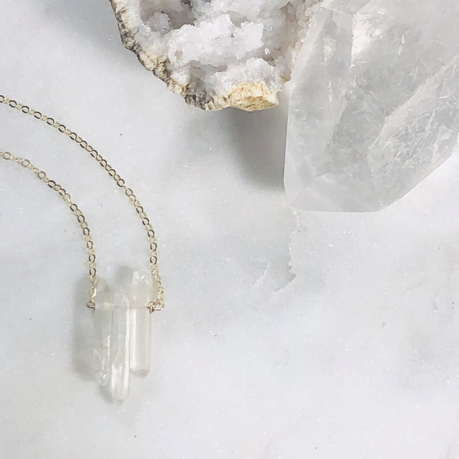 Quartz crystal necklace that is high vibe, unique and stylish