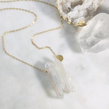 Long quartz crystal necklace that is high vibe, unique and stylish