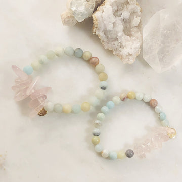 Handmade mommy and me bracelet set with healing crystals