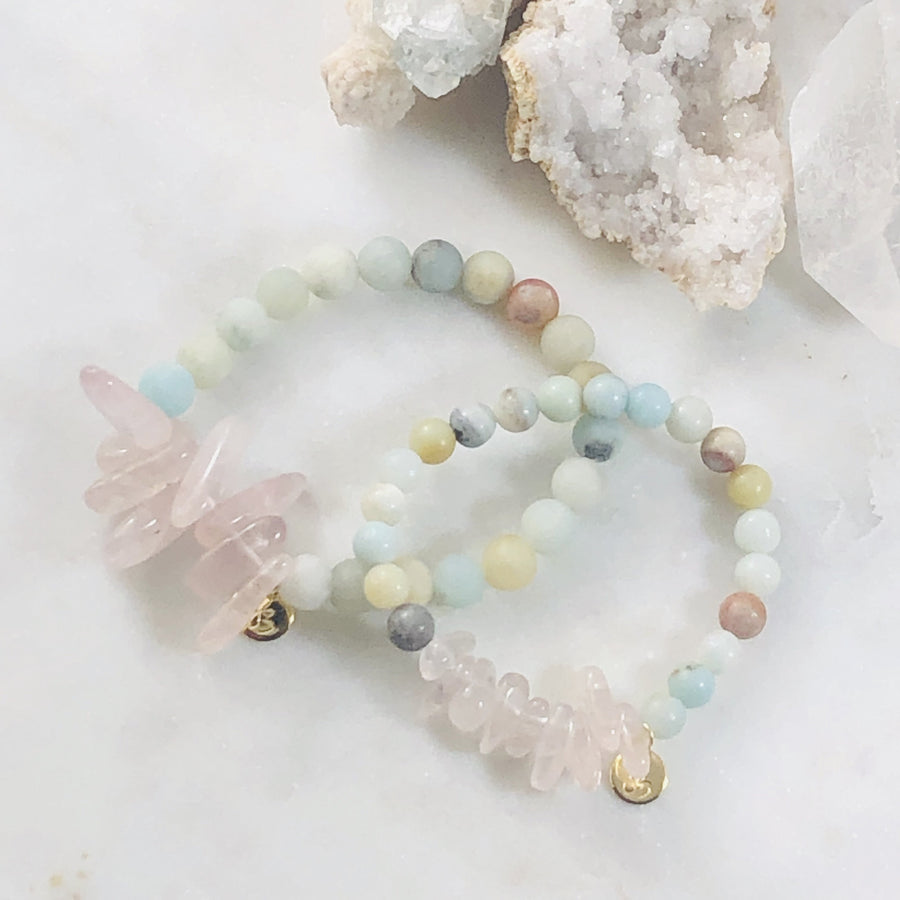 Handmade mommy and me bracelet set with healing crystals