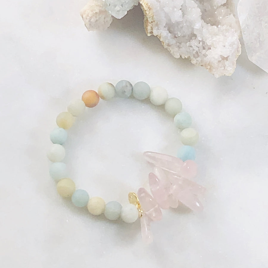 Handmade healing crystal bracelet for balancing the heart