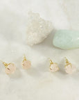 Chunky rose quartz statement stud earrings