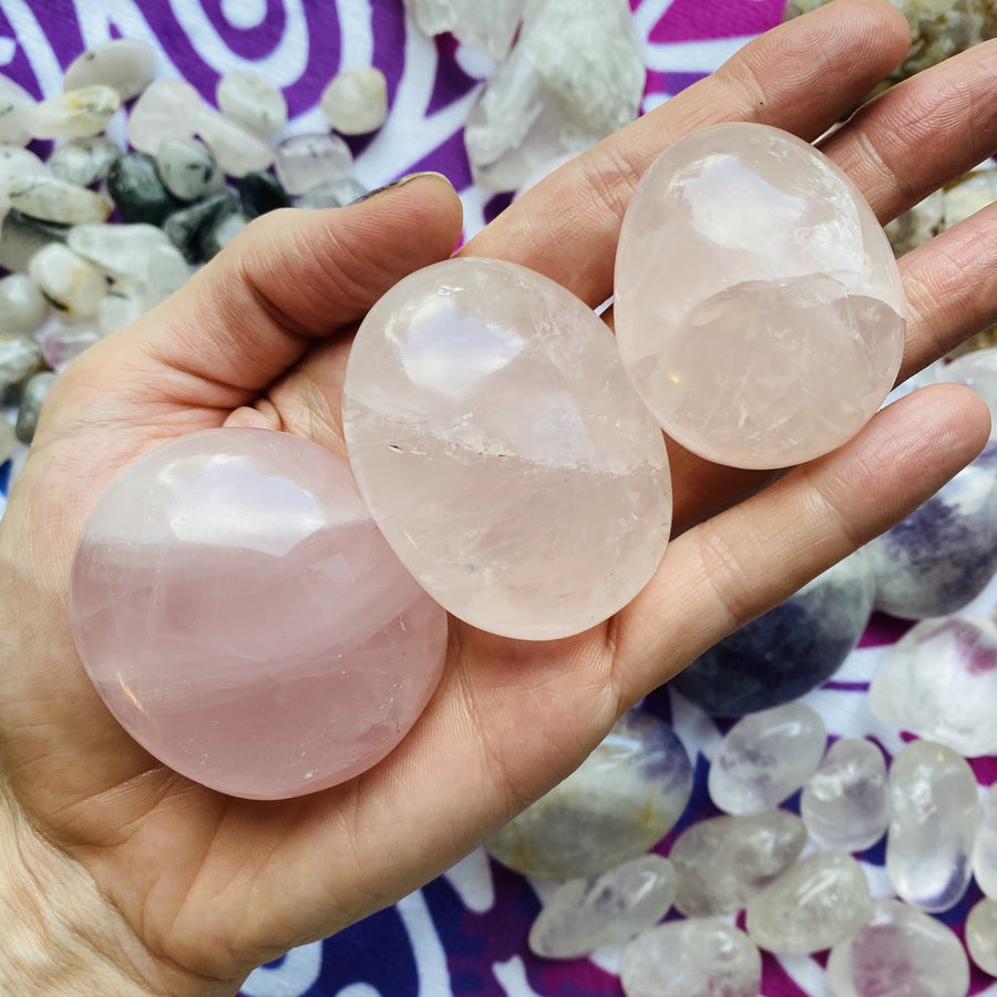 Healing crystal rose quartz palm stones