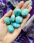 Chryscolla tumbled stone Sarah Belle for energy healing and throat chakra reenergizing.